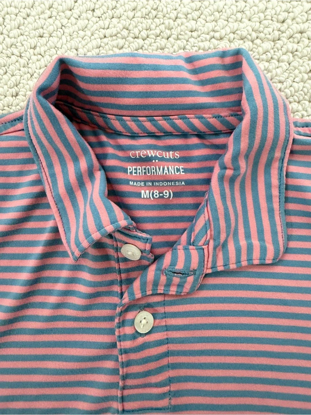 Crewcuts Performance Striped Polo in Pink and Blue
